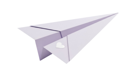 Paper airplane with heart isolated PNG on transparent background, origami plane for love letter and romantic message