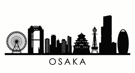 Osaka city skyline landmarks silhouette vector illustration