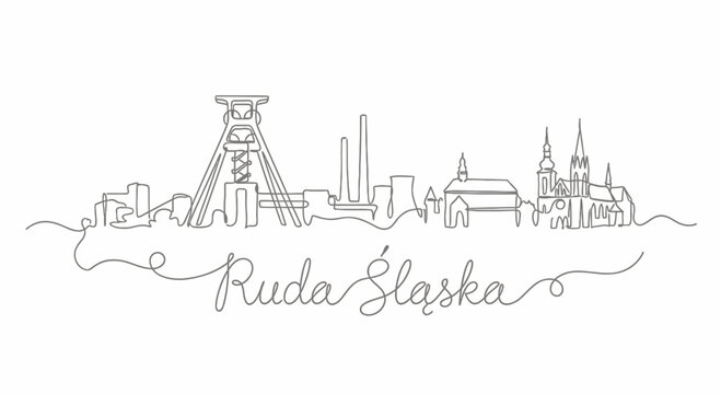 Ruda Slaska city skyline continuous line vector illustration