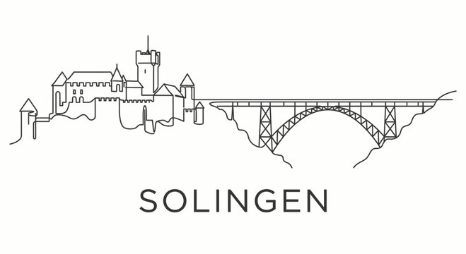 Solingen city landmarks with castle and bridge vector illustration
