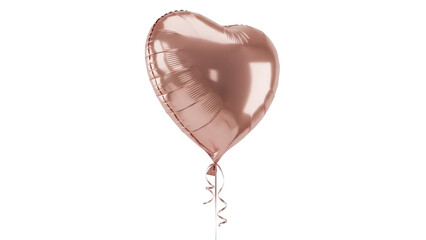 Rose gold heart-shaped foil balloon isolated on transparent background PNG, festive decoration for birthday and Valentine s Day