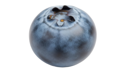 Single blueberry PNG isolated on transparent background, fresh fruit with a powdery matte finish for healthy eating concepts