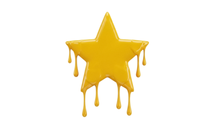 Golden star with dripping honey isolated PNG on transparent background, sweet award graphic for design and decoration