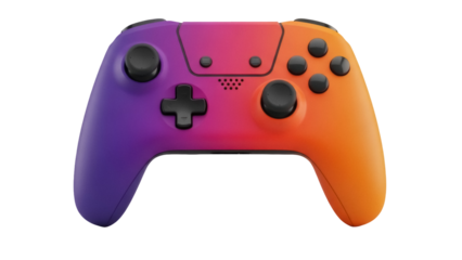 Colorful gradient gamepad PNG isolated on transparent background, modern wireless controller for gaming and entertainment purposes