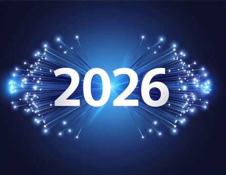Fiber optik kablo i&ccedil;eren yaratıcı 2026 Yeni Yıl tasarım şablonu.