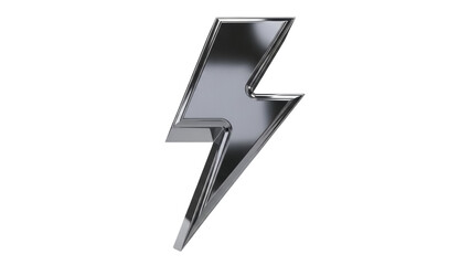 Shiny metallic lightning bolt isolated PNG on transparent background, electrical power symbol for design and decoration use