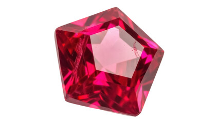 Pentagon shaped ruby gemstone isolated PNG on transparent background, red precious stone for jewelry design and luxury concepts