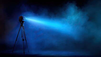 Spotlight pierces smoky darkness, illuminating a night scene