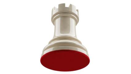 Red and white chess rook isolated PNG, strategic game piece for board games and design projects on transparent background