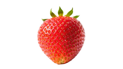 Fresh red strawberry isolated PNG on transparent background, ripe fruit with green stem for healthy...