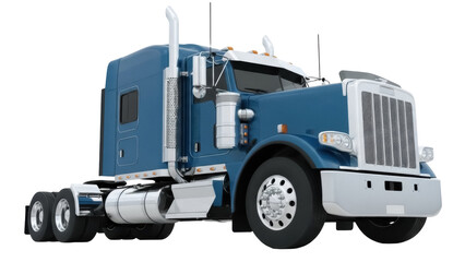 Blue semi-truck isolated PNG on transparent background, transport vehicle for freight and logistics, heavy goods carrier for commercial use