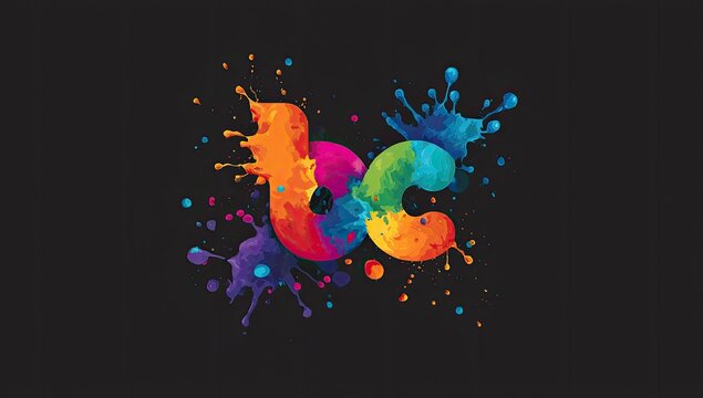 Colorful abstract artwork of overlapping letter forms with vivid paint splatters - Powered by Adobe