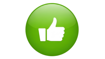 Green thumbs up PNG isolated on transparent background, like button graphic for social media and positive feedback