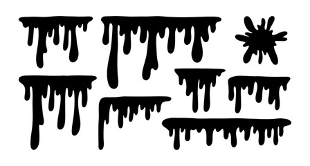 Paint drips element set. Ink melting and dripping. Liquid stain template bundle. 