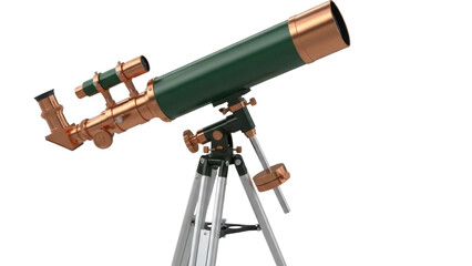 Green and copper telescope isolated PNG, astronomical instrument for stargazing and space...