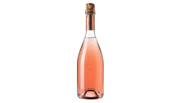 Elegant rose wine bottle isolated PNG on transparent background, sparkling drink for celebrations and special occasions, alcohol beverage