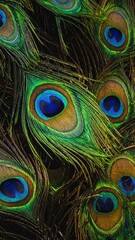 Obraz premium Close-up of vibrant peacock feathers with eye spots