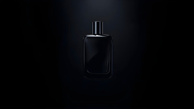 Luxury Black Perfume Bottle Mockup on Dark Reflective Background