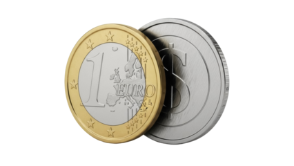 Euro and dollar coins isolated PNG, currency exchange concept with European and American money, financial comparison and international trade