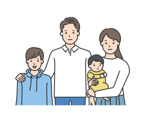 家族のイラストベクター素材（2世代4人）