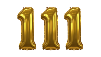 Golden number 1 balloon PNG isolated on transparent background, festive decoration for birthday party and anniversary celebration