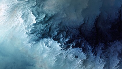 An abstract depiction of icy, swirling formations with shades of blue and white