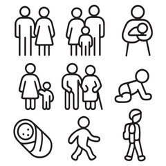 Family and parenting line icon set Vector