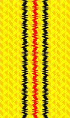 A GEOMETRIC ABSTRACT ETHNIC PATTERN CONSISTING OF SMALL BLOCKS OR PRISMS THAT CREATE THE OPTICAL ILLUSION OF DEPTH OR A BASKET-WEAVE PATTERN