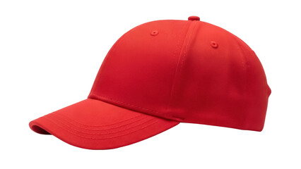 Bright red baseball cap isolated PNG, classic headwear for sports and casual fashion on transparent background
