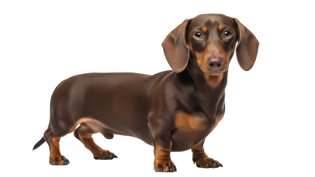 Adorable brown dachshund dog PNG isolated on transparent background, cute pet with short legs and floppy ears for design projects