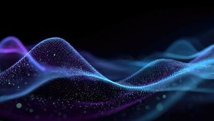 Ethereal glowing particles forming luminous waves against dark backdrop