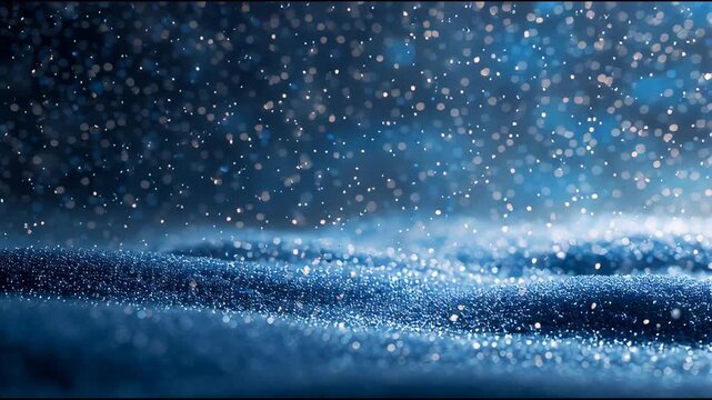 Dynamic Snow Particle Animation with Glimmering Blue Sparkles in Motion