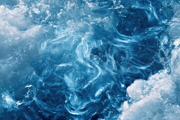 Obraz premium Close-up abstract of churning, icy blue water with swirling patterns and white foam