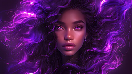 Fototapeta premium abstract illustration of an african american woman in a rich purple theme set against a dark violet and black background