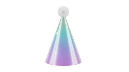 Party hat PNG isolated on transparent background, gradient cone with fluffy pompom for birthday...
