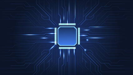 A vibrant digital circuit board with a central processing unit, showcasing innovation and modern technology.