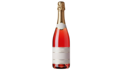 Elegant rose sparkling wine bottle isolated PNG on transparent background, festive drink for celebrations and special occasions