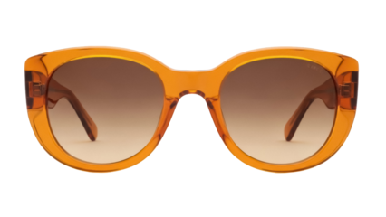 Round orange sunglasses PNG isolated on transparent background, retro style eyewear with brown gradient lenses for fashion accessory