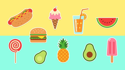 Fun summer food and drink icons for a vibrant and refreshing aesthetic