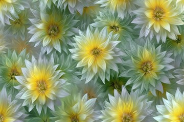 Close-up vibrant botanical pattern of yellow and white dahlia flowers