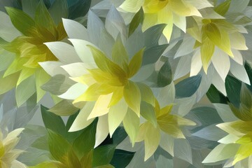 Softly painted stylized petals bloom in a cool green and yellow palette