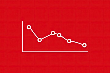 White line graph shows a downward trend against a red background