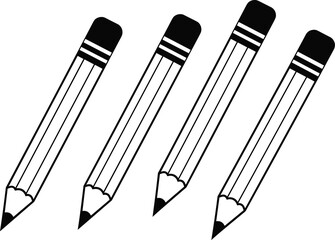 Black pencil icons, school supply symbol set, writing tool vector graphics, educational silhouette design, editable stationery illustration for UI, apps, infographics