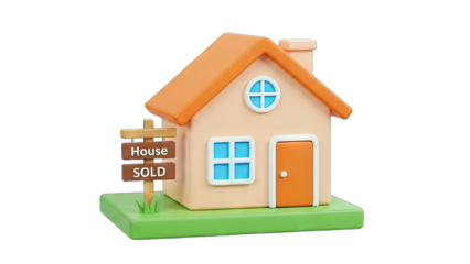 Cartoon House Sold Sign - Real Estate Concept