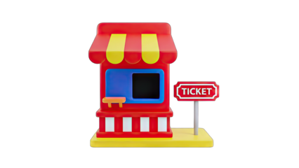 Cartoon Ticket Booth with Sign on White Background