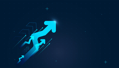 The dynamic multiple neon arrows rising up together, representing diversified growth business success concept. used in upward arrows up trend vector