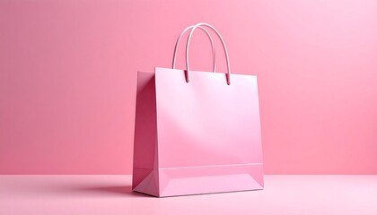 A pink paper bag on a pink background, shopping concept