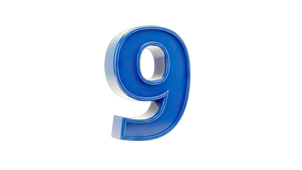 Blue Number 9 Isolated on White Background