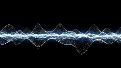 Glowing blue and gold waveform pattern on black background