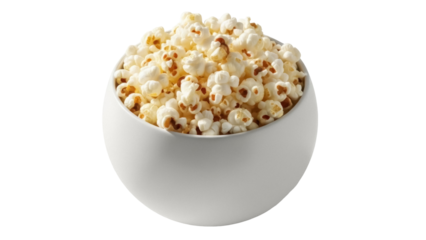 Bowl of popcorn isolated PNG on transparent background, salty snack for movie night and entertainment